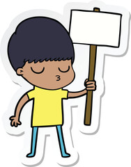 sticker of a cartoon calm boy