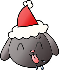 gradient cartoon of a dog face wearing santa hat