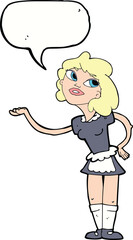 cartoon waitress serving with speech bubble