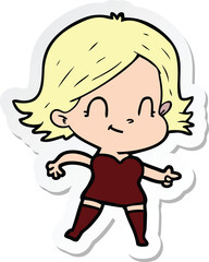 sticker of a cartoon friendly girl