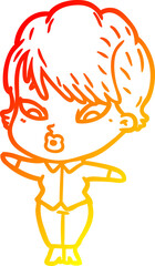 warm gradient line drawing cartoon woman