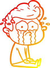 warm gradient line drawing cartoon crying man