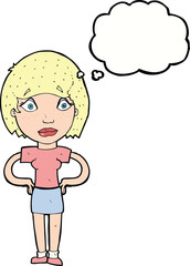 cartoon worried woman with thought bubble