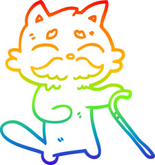 rainbow gradient line drawing cartoon old cat