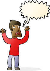 cartoon frightened man with speech bubble