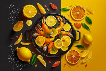 National italian food paella, super photo realistic background, generative ai