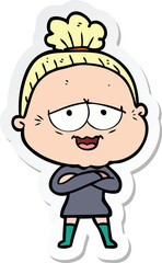 sticker of a cartoon happy old lady