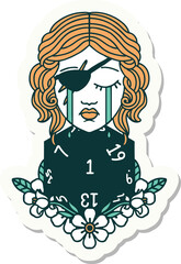 crying human rogue with natural one d20 roll sticker