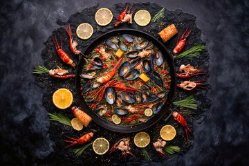 Obraz na płótnie Canvas National italian food paella, super photo realistic background, generative ai