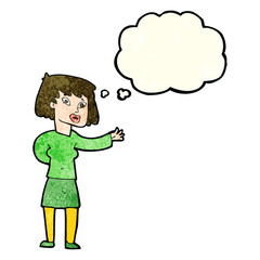 cartoon woman explaining with thought bubble