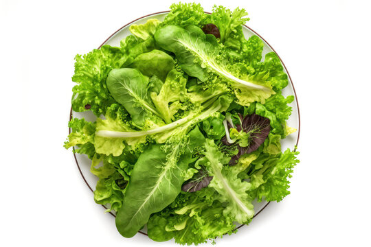 Delicious Tasty Green Salad  in a Bowl. Healthy Food, Fresh Vegetables with Sauce. Isolated on a white Background. Generative AI.