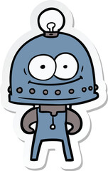 sticker of a happy carton robot with light bulb