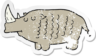 distressed sticker of a cartoon rhinoceros