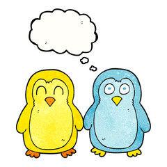 thought bubble textured cartoon birds holding hands