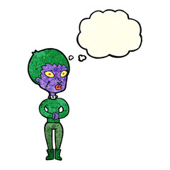 cartoon zombie girl with thought bubble