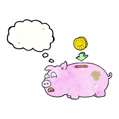 thought bubble textured cartoon piggy bank