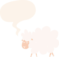 cartoon sheep and speech bubble in retro style