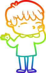 rainbow gradient line drawing cartoon curious boy
