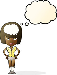 cartoon woman thinking with thought bubble