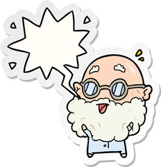 cute cartoon surprised old man and speech bubble sticker