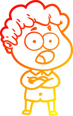 warm gradient line drawing cartoon man gasping in surprise