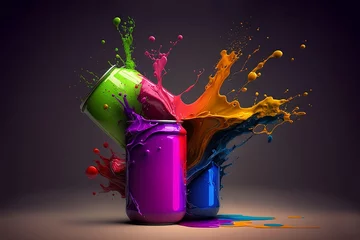 Foto op Canvas Colorful can of paint is being poured into a colorful can. Vibrant paint mix created with Generative AI technology © Oksana