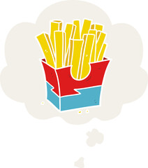 cartoon fries and thought bubble in retro style