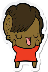 sticker of a cute cartoon girl with hipster haircut