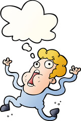 cartoon terrified man and thought bubble in smooth gradient style