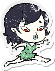 distressed sticker of a cute cartoon vampire girl