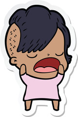 sticker of a cartoon cool hipster girl talking