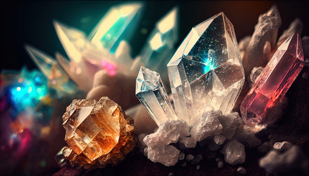 Macro shot of divine crystals showing their spiritual energy forming within. Generative Ai.