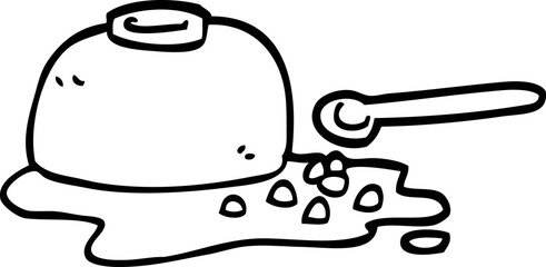 line drawing cartoon spilt cereal bowl