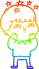 rainbow gradient line drawing cartoon amazed boy