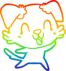 rainbow gradient line drawing laughing cartoon dog