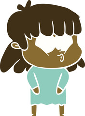 flat color style cartoon whistling girl