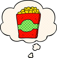 cartoon popcorn and thought bubble in comic book style