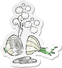 retro distressed sticker of a cartoon sliced onion