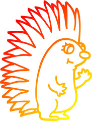 warm gradient line drawing cartoon spiky hedgehog