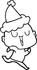 happy line drawing of a bald man wearing santa hat