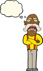 cartoon shocked old man with thought bubble