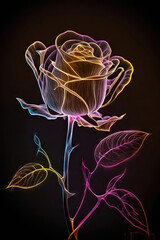 AI generated rose from neon lights
