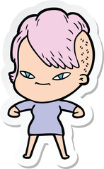 Obraz premium sticker of a cute cartoon girl with hipster haircut
