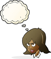 cartoon annoyed woman with thought bubble