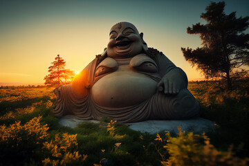 Laughing big Buddha sunset
