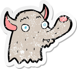 retro distressed sticker of a cartoon happy wolf