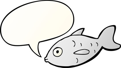 cartoon fish and speech bubble in smooth gradient style