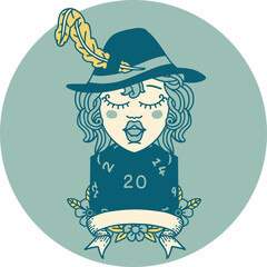 human bard character with natural 20 dice roll illustration