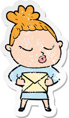 distressed sticker of a cartoon calm woman