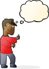 cartoon happy man with thought bubble